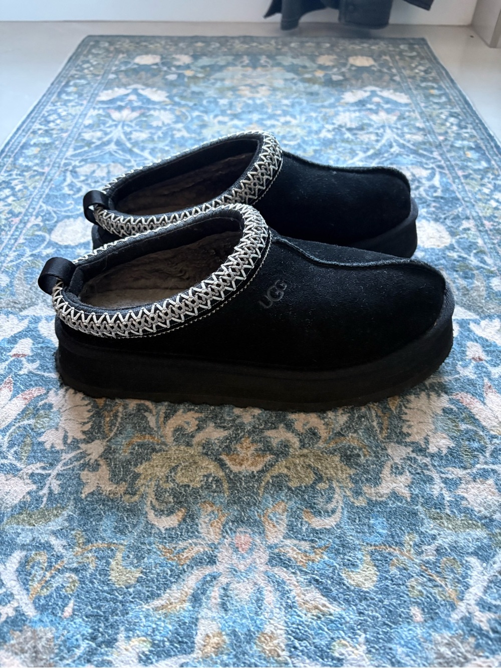 UGG Black Tasman-Style Suede Clog with Braided Trim